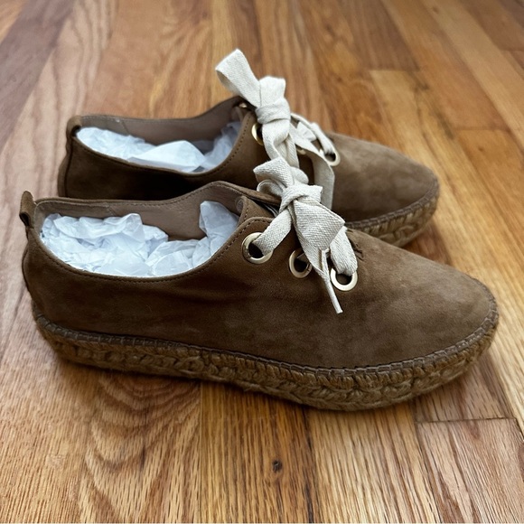 Eric Michael Espadrilles Platform Tan Suede Lace Up Spain Women’s Size 38 US 7.5 - Picture 4 of 11